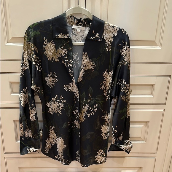 Vince Tops - Floral Black and Cream Blouse
